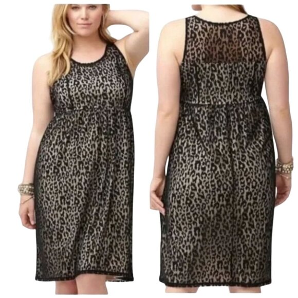 Size 28 4X NEW$89.95 LEOPARD PRINT LACE OVERLAY ILLUSION MIDI DRESS Plus Size - Picture 2 of 6